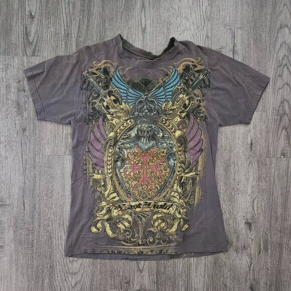 Christian Cross Graphic T-Shirt Gray Distressed Gothic – Men’s M - Picture 1 of 7